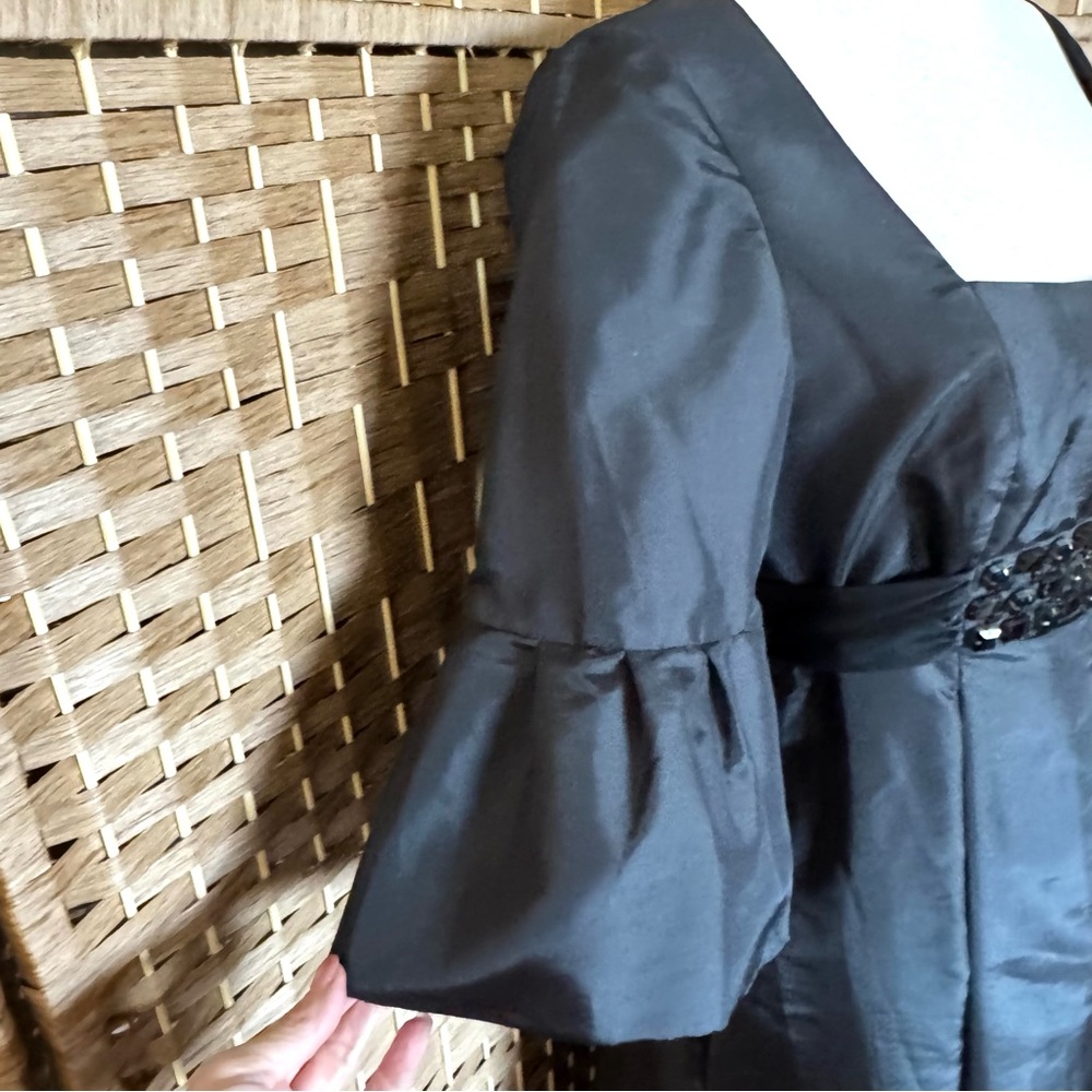 Donna Morgan black silk taffeta bell sleeve dress 14 - Picture 4 of 14